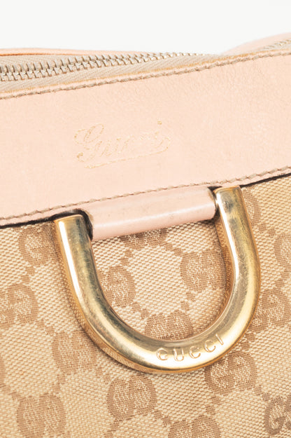 Gucci D-Gold Beige GG Canvas Leather-Trim Large Tote
