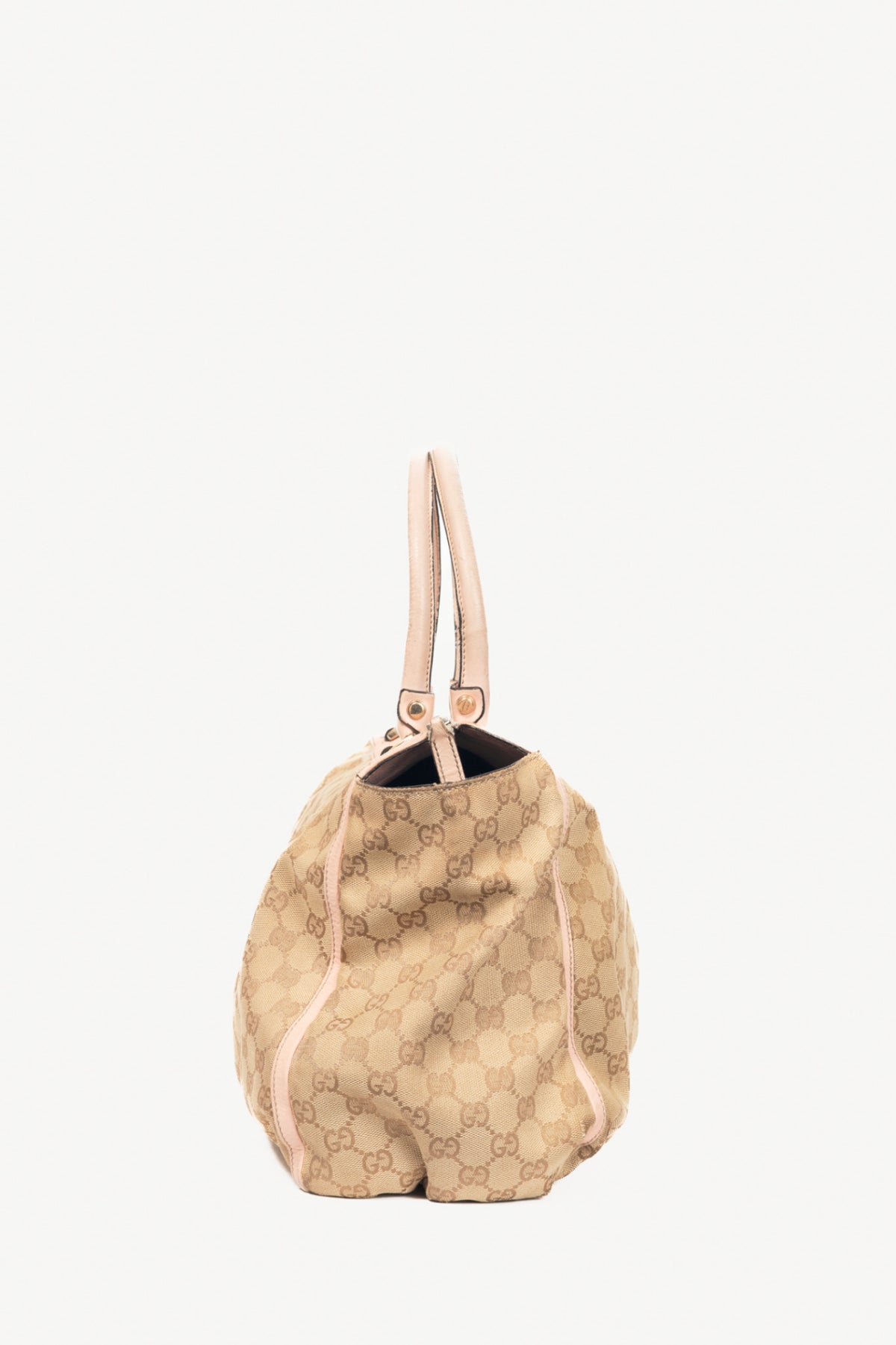 Gucci D-Gold Beige GG Canvas Leather-Trim Large Tote