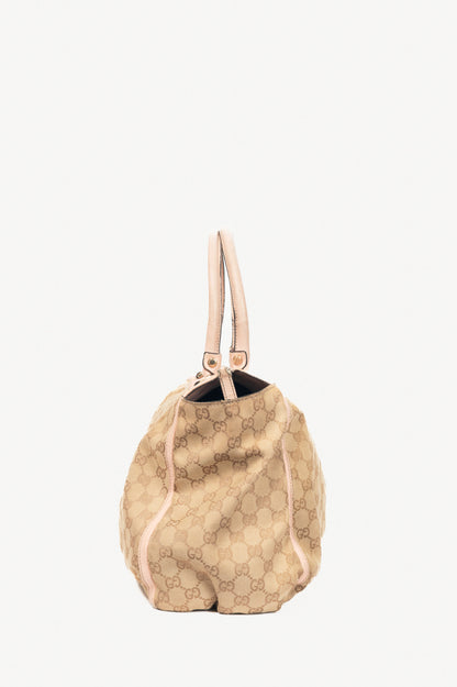 Gucci D-Gold Beige GG Canvas Leather-Trim Large Tote