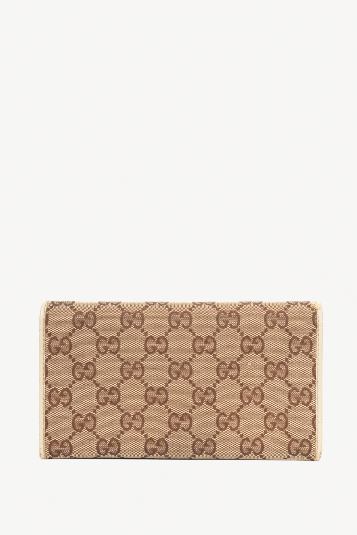 Gucci Beige & Ebony GG Canvas Cream-Trim Flap Wallet