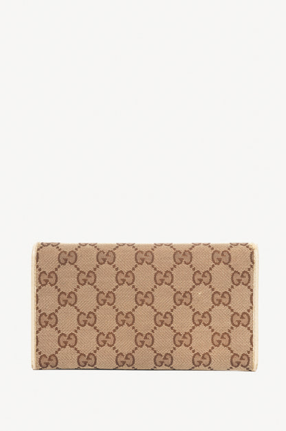 Gucci Beige & Ebony GG Canvas Cream-Trim Flap Wallet