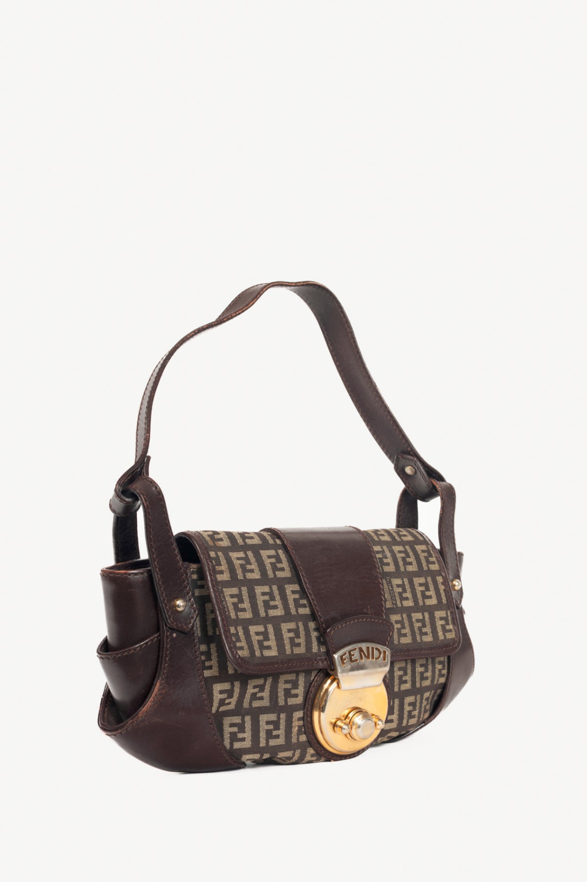 Fendi Borsa Tuc Brown Zucchino Canvas Leather-Trim Handbag