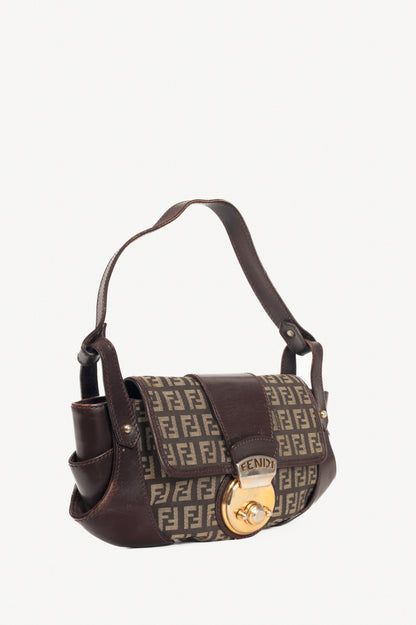 Fendi Borsa Tuc Brown Zucchino Canvas Leather-Trim Handbag
