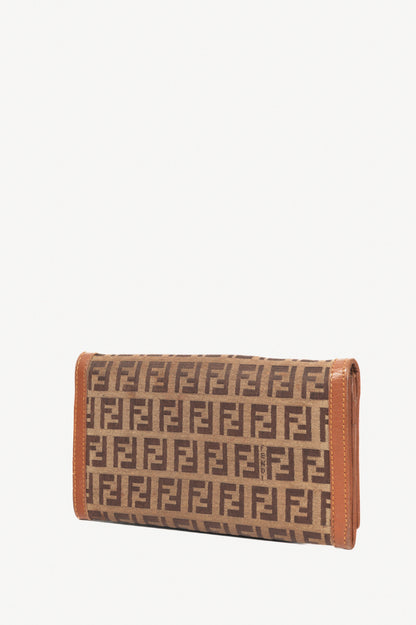 Fendi Beige Zucchino Canvas FF-Charm Long Wallet