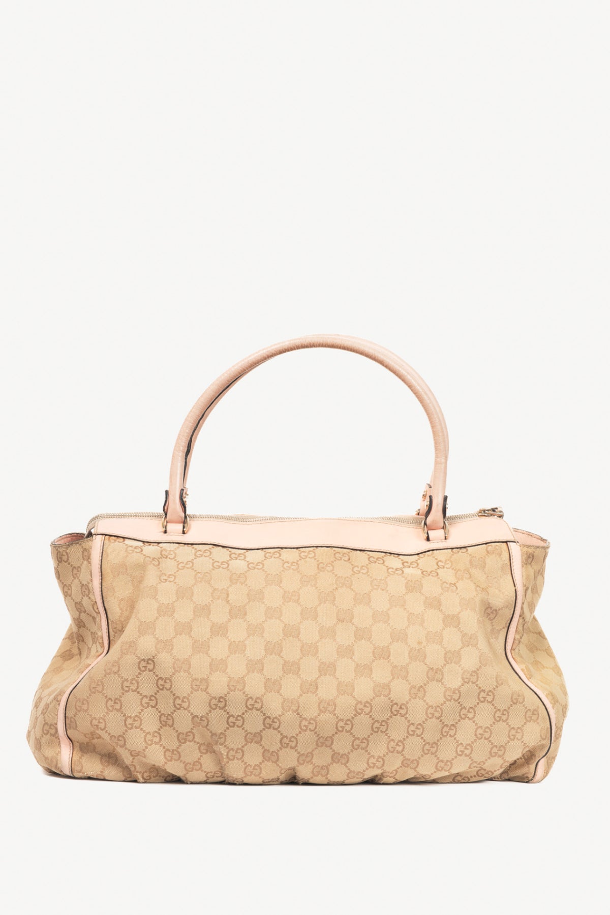 Gucci D-Gold Beige GG Canvas Leather-Trim Large Tote