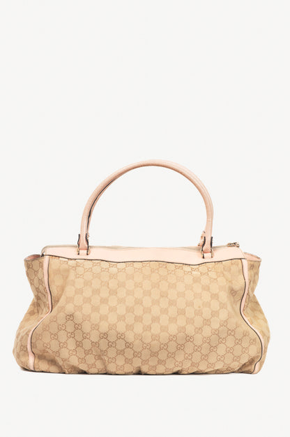 Gucci D-Gold Beige GG Canvas Leather-Trim Large Tote