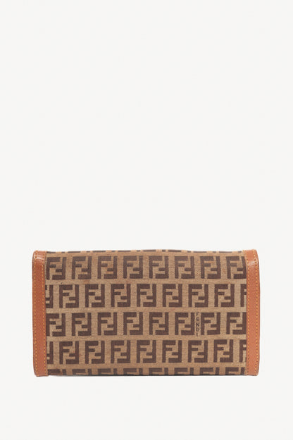 Fendi Beige Zucchino Canvas FF-Charm Long Wallet