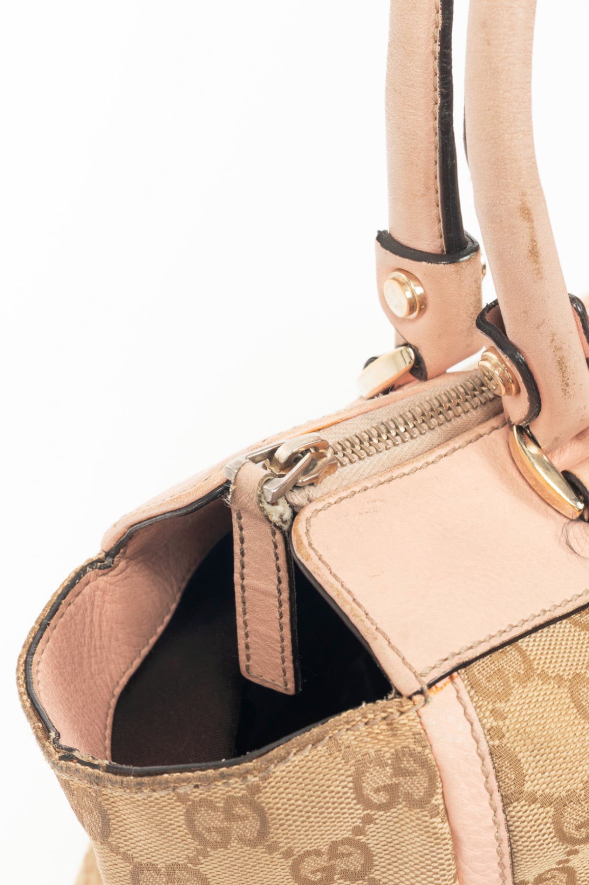 Gucci D-Gold Beige GG Canvas Leather-Trim Large Tote