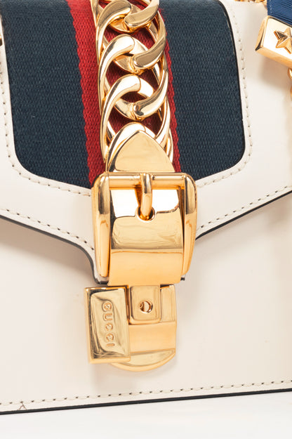 Gucci Sylvie Mini Chain White Leather Stripe-Web Bag