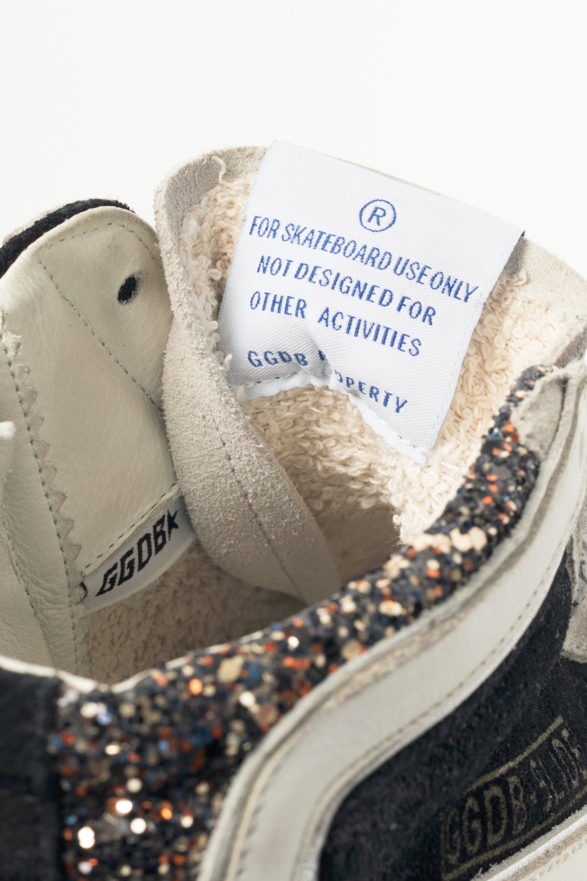 Golden Goose Slide Black, Gold Glitter & Orange Star Suede Sneakers