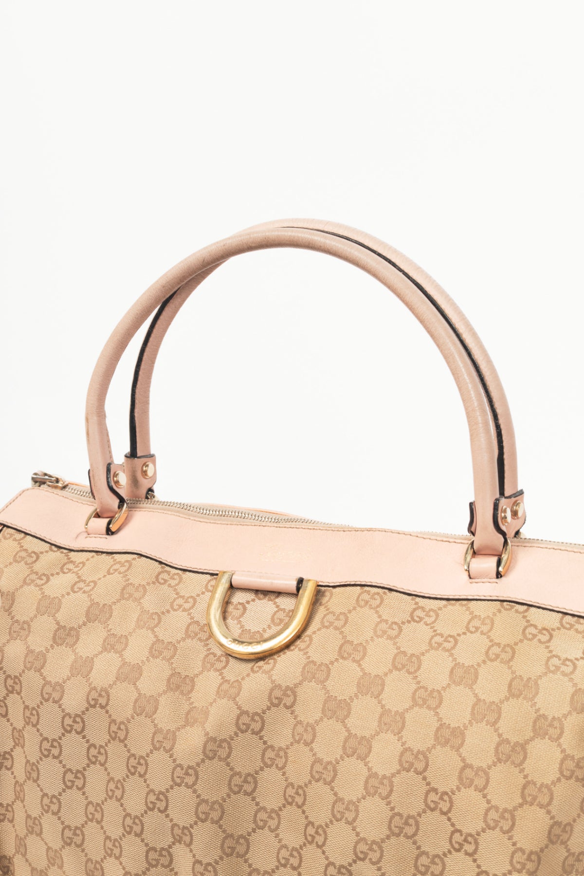 Gucci D-Gold Beige GG Canvas Leather-Trim Large Tote