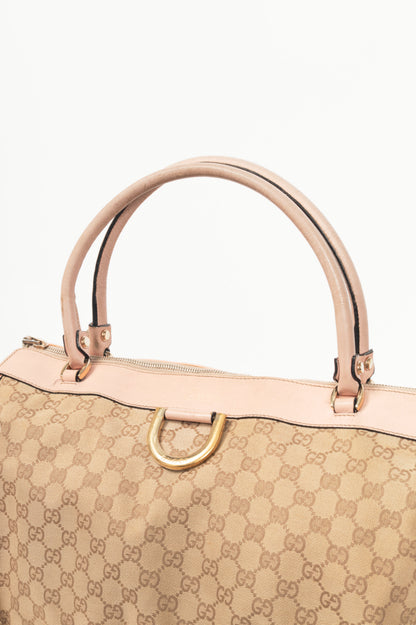 Gucci D-Gold Beige GG Canvas Leather-Trim Large Tote