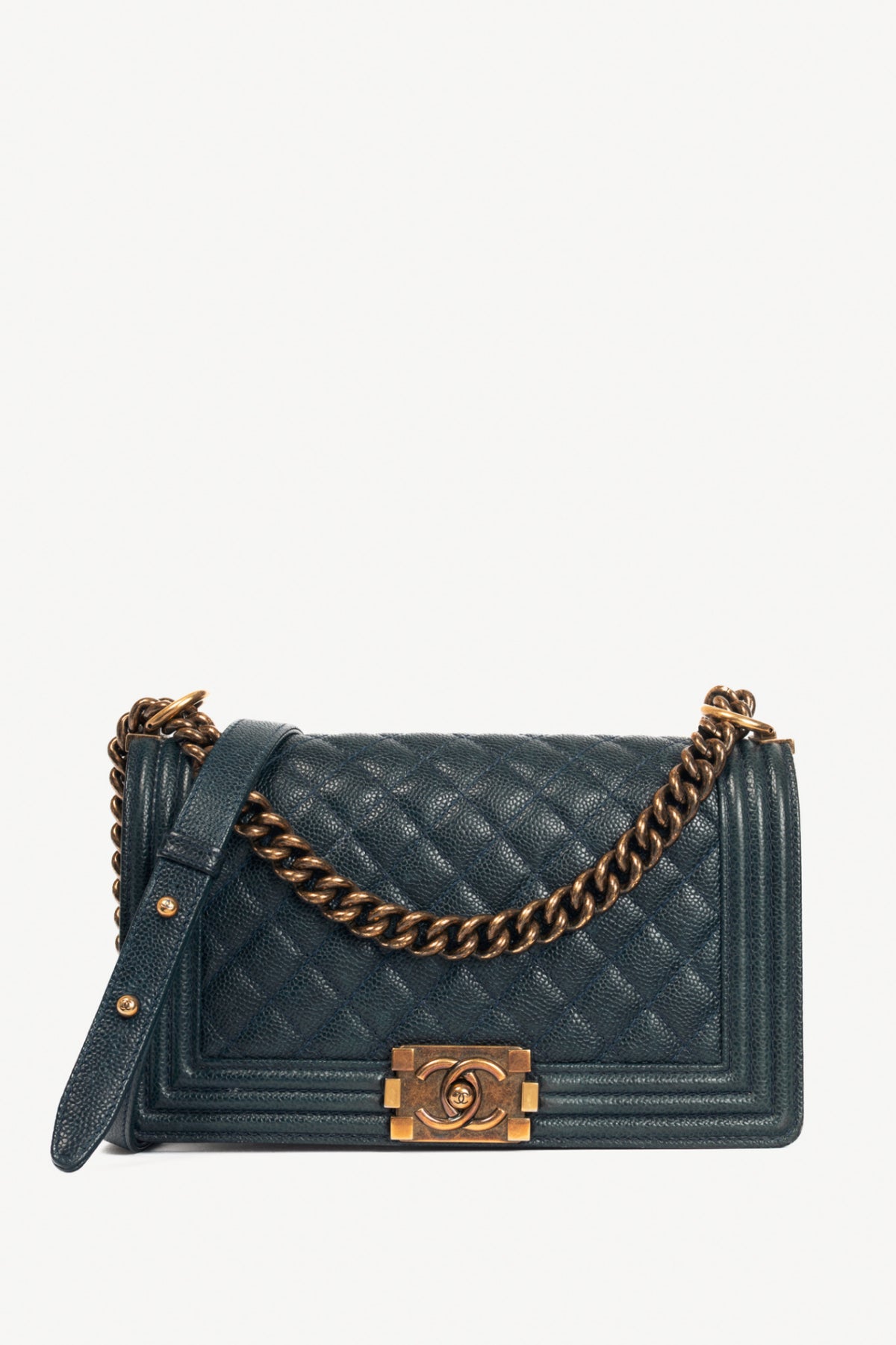 Chanel Medium Boy Navy Quilted Caviar Leather Flap Bag