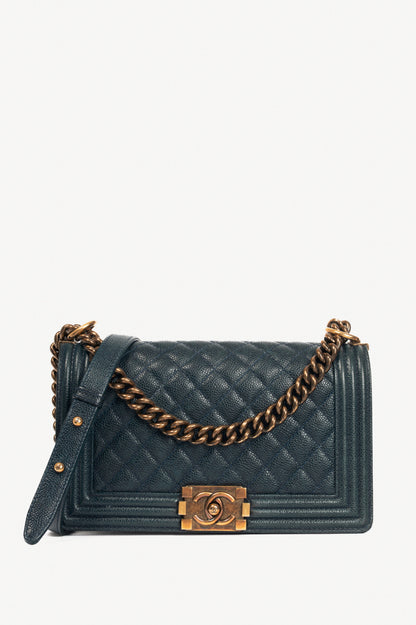 Chanel Medium Boy Navy Quilted Caviar Leather Flap Bag
