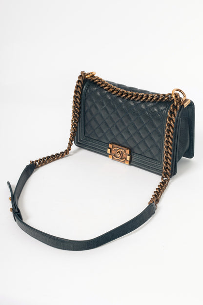 Chanel Medium Boy Navy Quilted Caviar Leather Flap Bag