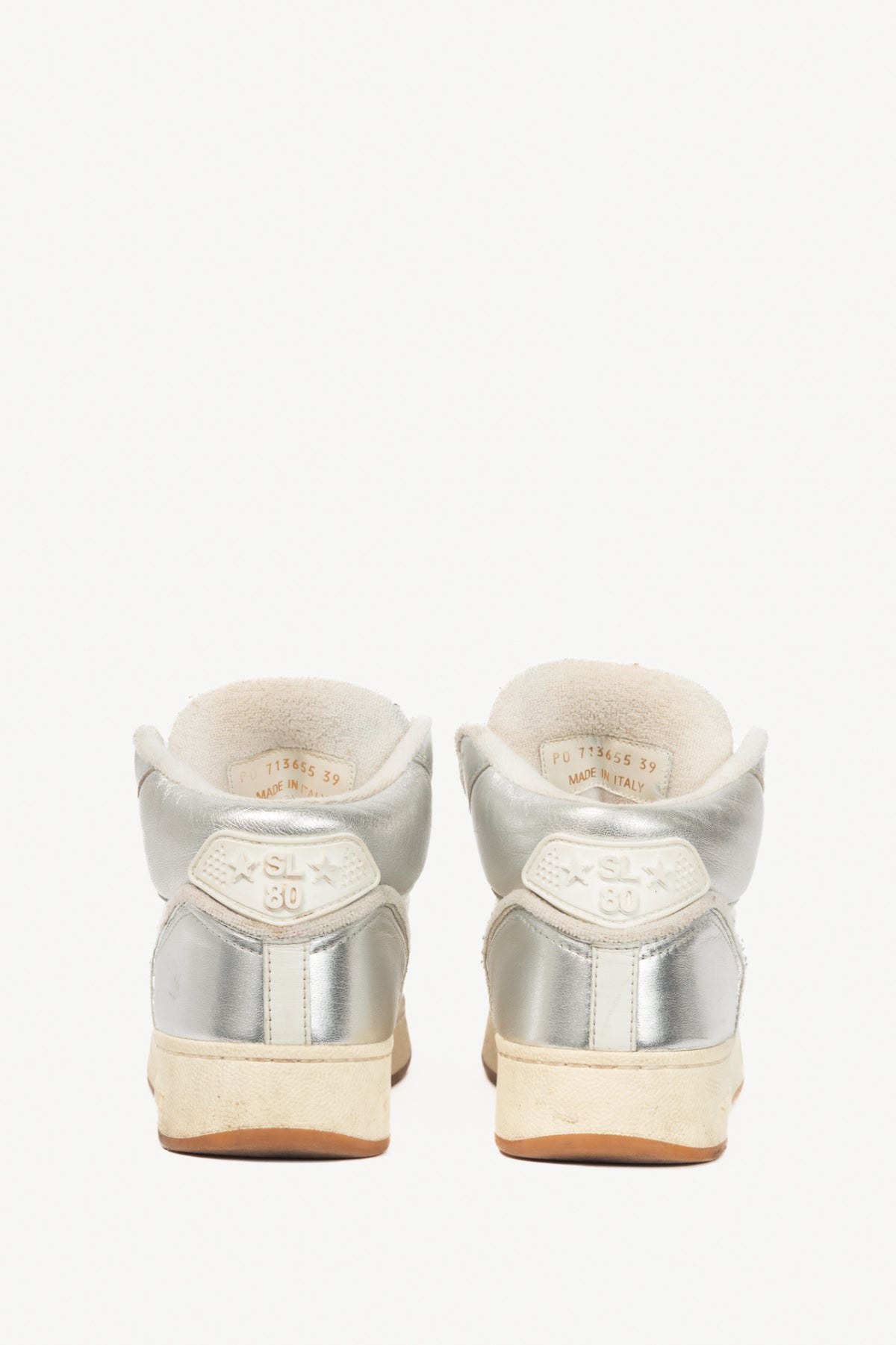 Saint Laurent SL/80 White & Silver High-Top Lace-Up Sneakers