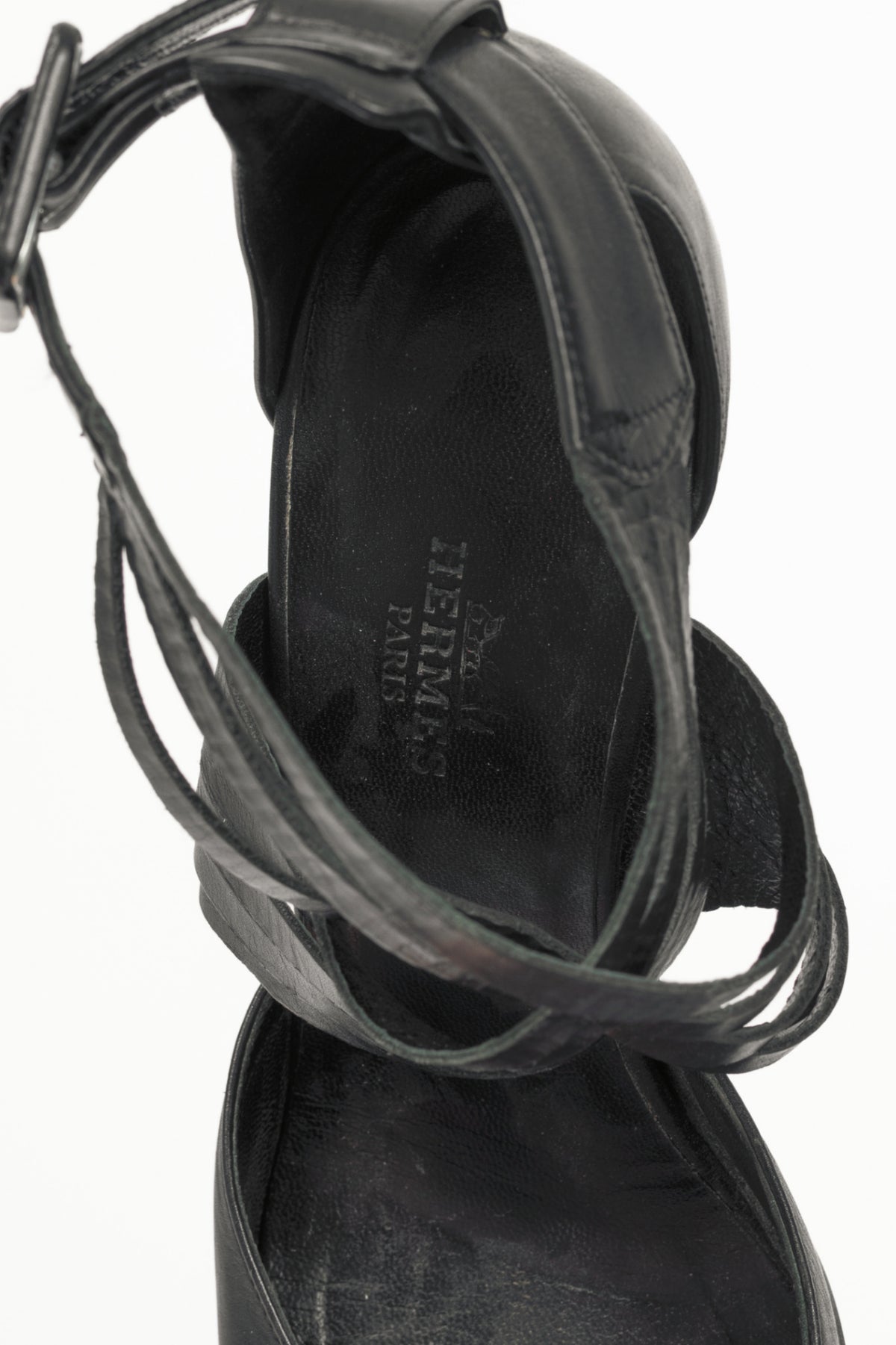 Hermes Black Leather Pointed-Toe Criss-Cross Pumps