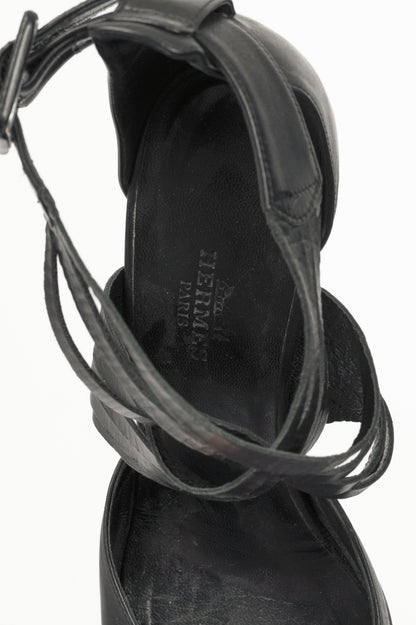 Hermes Black Leather Pointed-Toe Criss-Cross Pumps