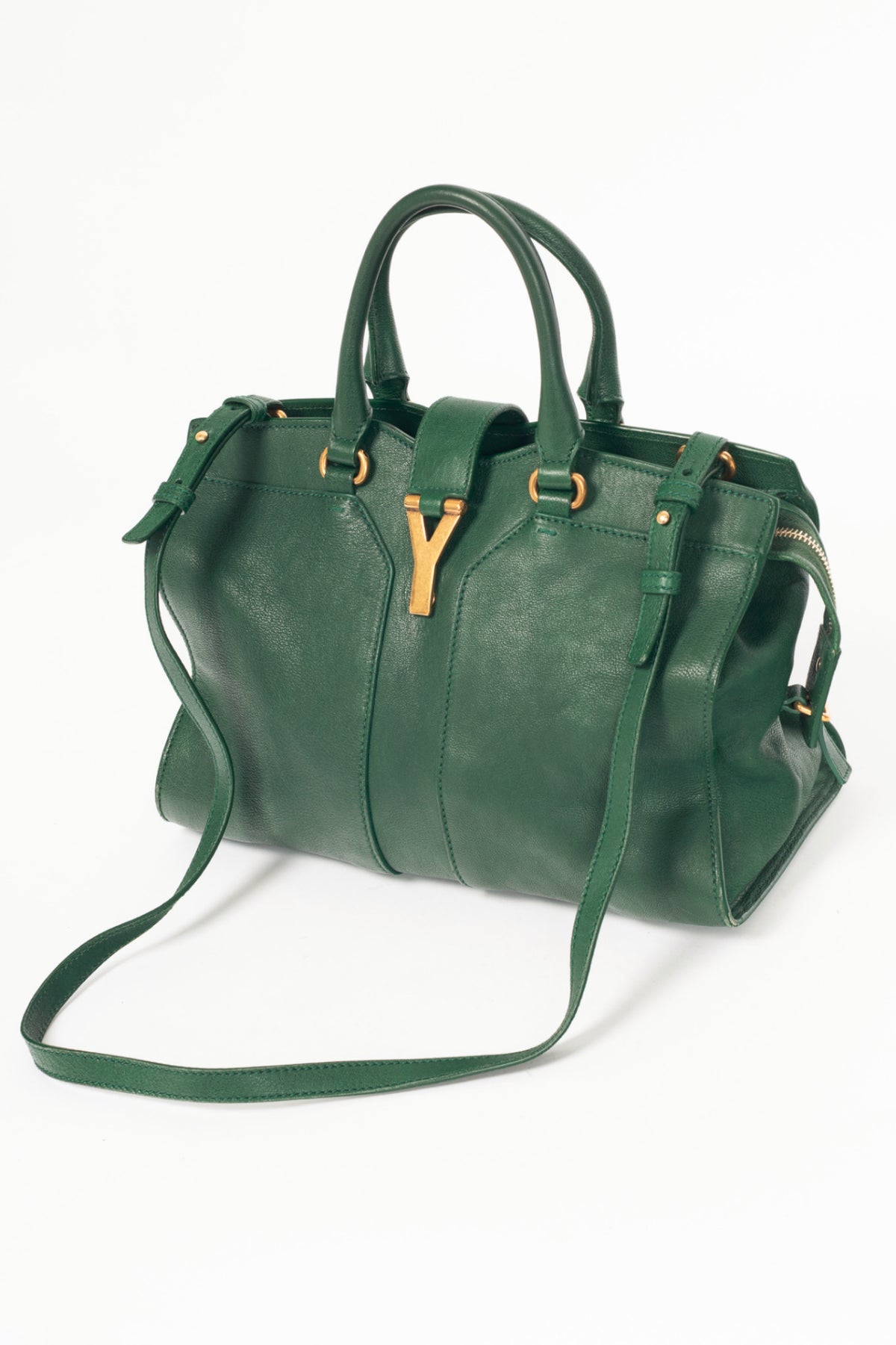 Yves Saint Laurent Cabas Chyc Green Leather Tote