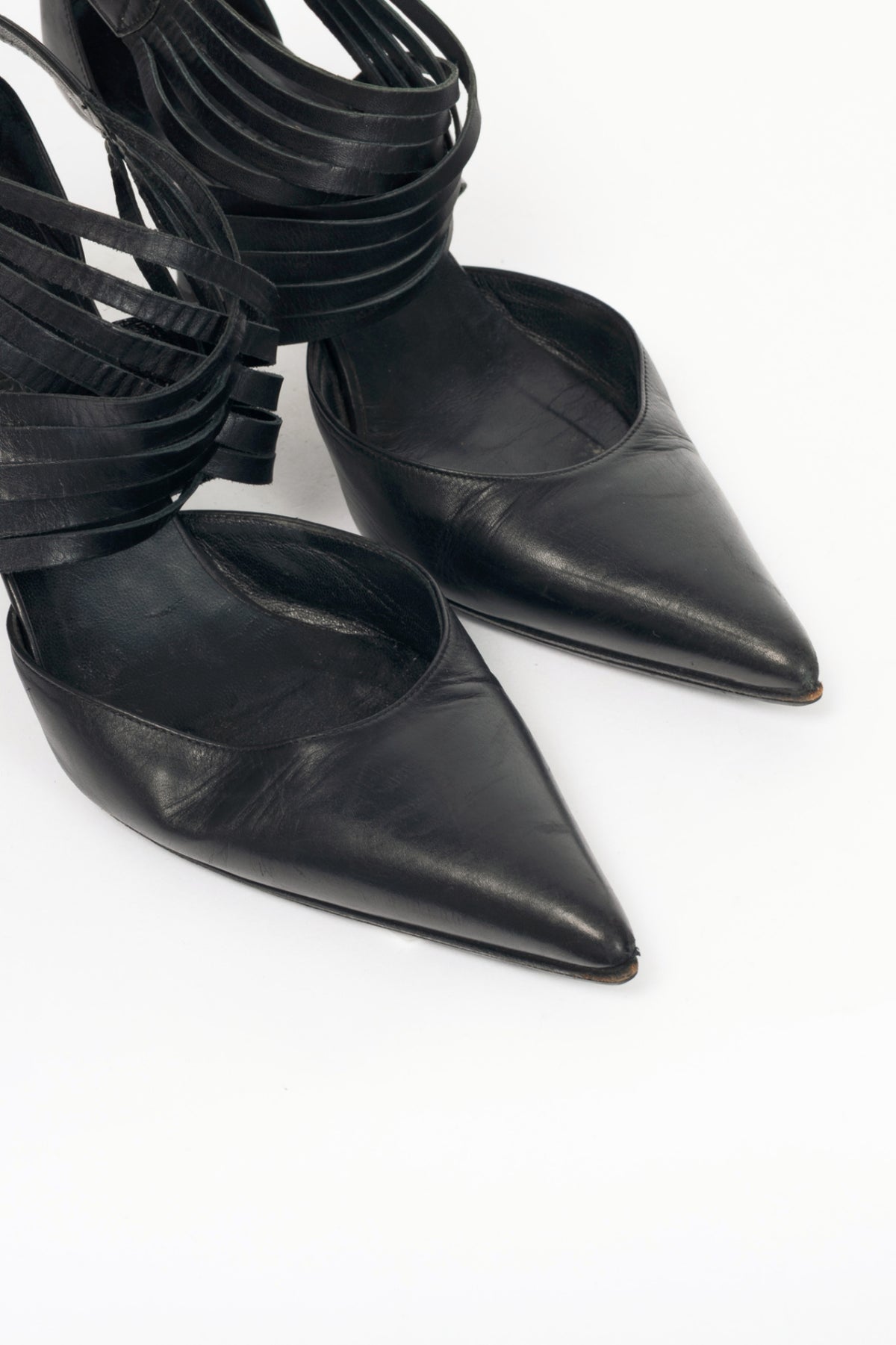 Hermes Black Leather Pointed-Toe Criss-Cross Pumps