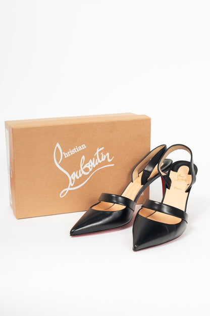 Christian Louboutin Actina 85 Black Nappa Shiny Slingback Pumps