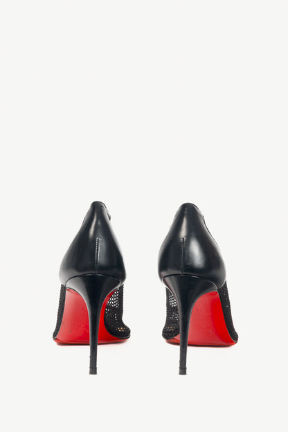 Christian Louboutin Filomena 85 Black Mesh & Leather Pumps