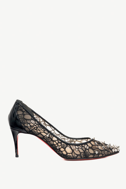 Christian Louboutin Lace 554 Spikes Black Pointed-Toe Pumps