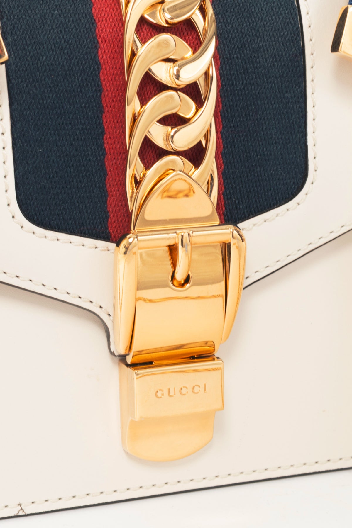 Gucci Sylvie Mini Chain White Leather Stripe-Web Bag