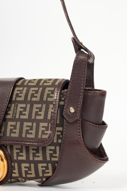 Fendi Borsa Tuc Brown Zucchino Canvas Leather-Trim Handbag