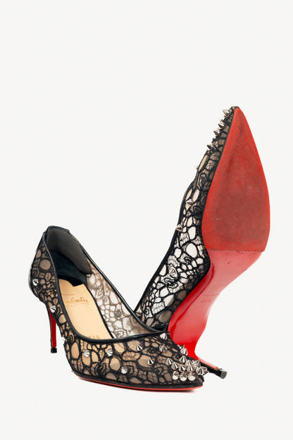 Christian Louboutin Lace 554 Spikes Black Pointed-Toe Pumps