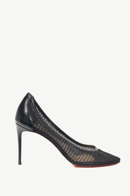 Christian Louboutin Filomena 85 Black Mesh & Leather Pumps