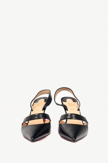 Christian Louboutin Actina 85 Black Nappa Shiny Slingback Pumps