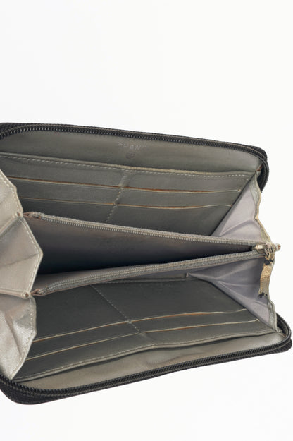 Chanel Black Camellia-Embossed Lambskin Zip Wallet