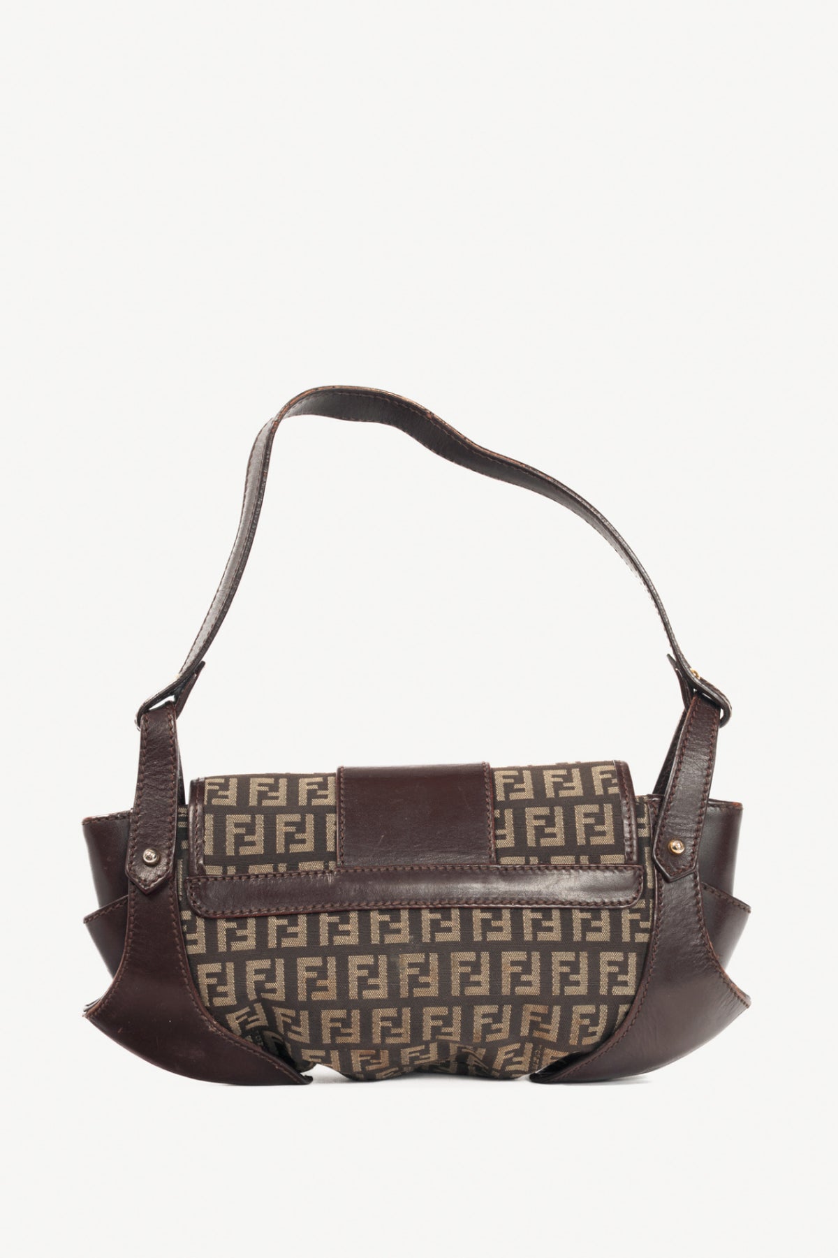 Fendi Borsa Tuc Brown Zucchino Canvas Leather-Trim Handbag