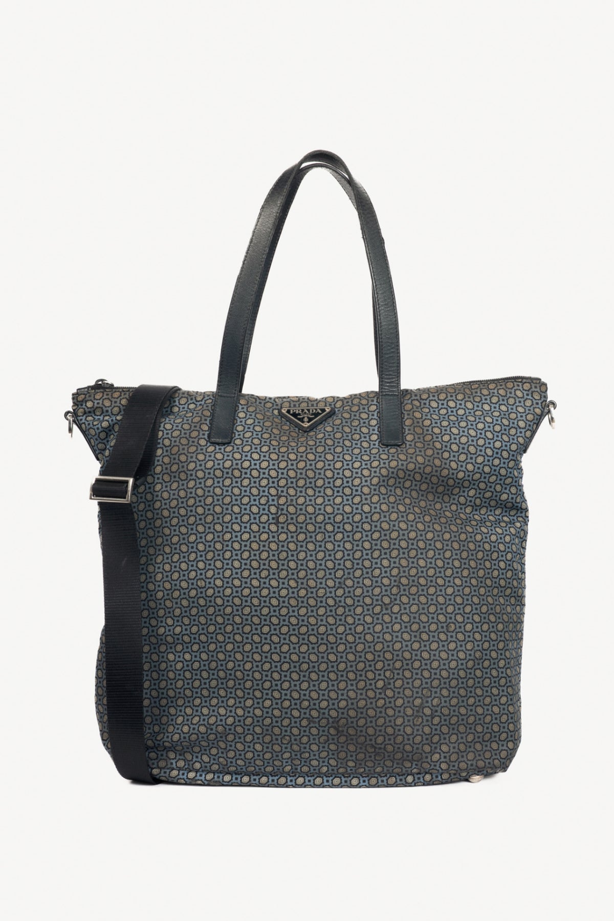 Prada Blue Stampato Tessuto Nylon Tote