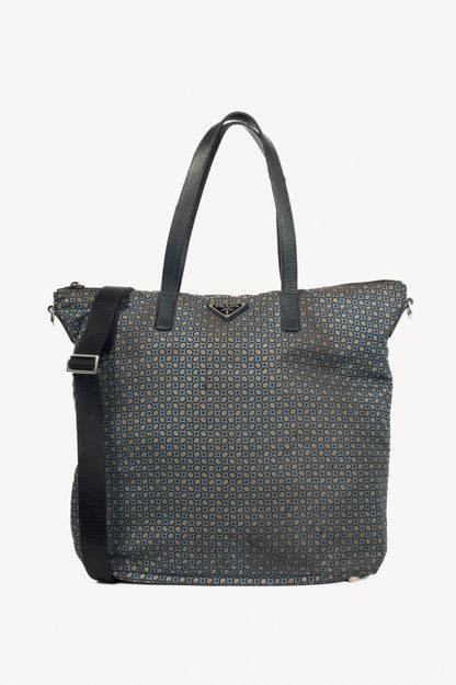 Prada Blue Stampato Tessuto Nylon Tote