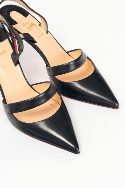Christian Louboutin Actina 85 Black Nappa Shiny Slingback Pumps