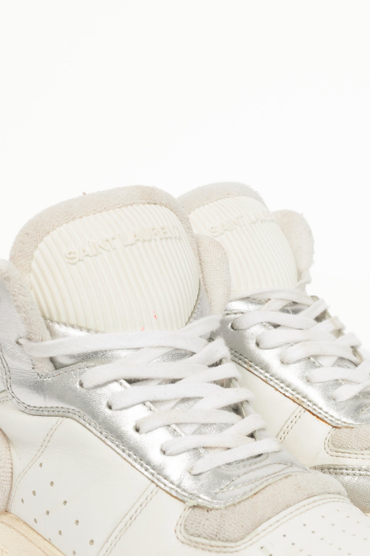 Saint Laurent SL/80 White & Silver High-Top Lace-Up Sneakers