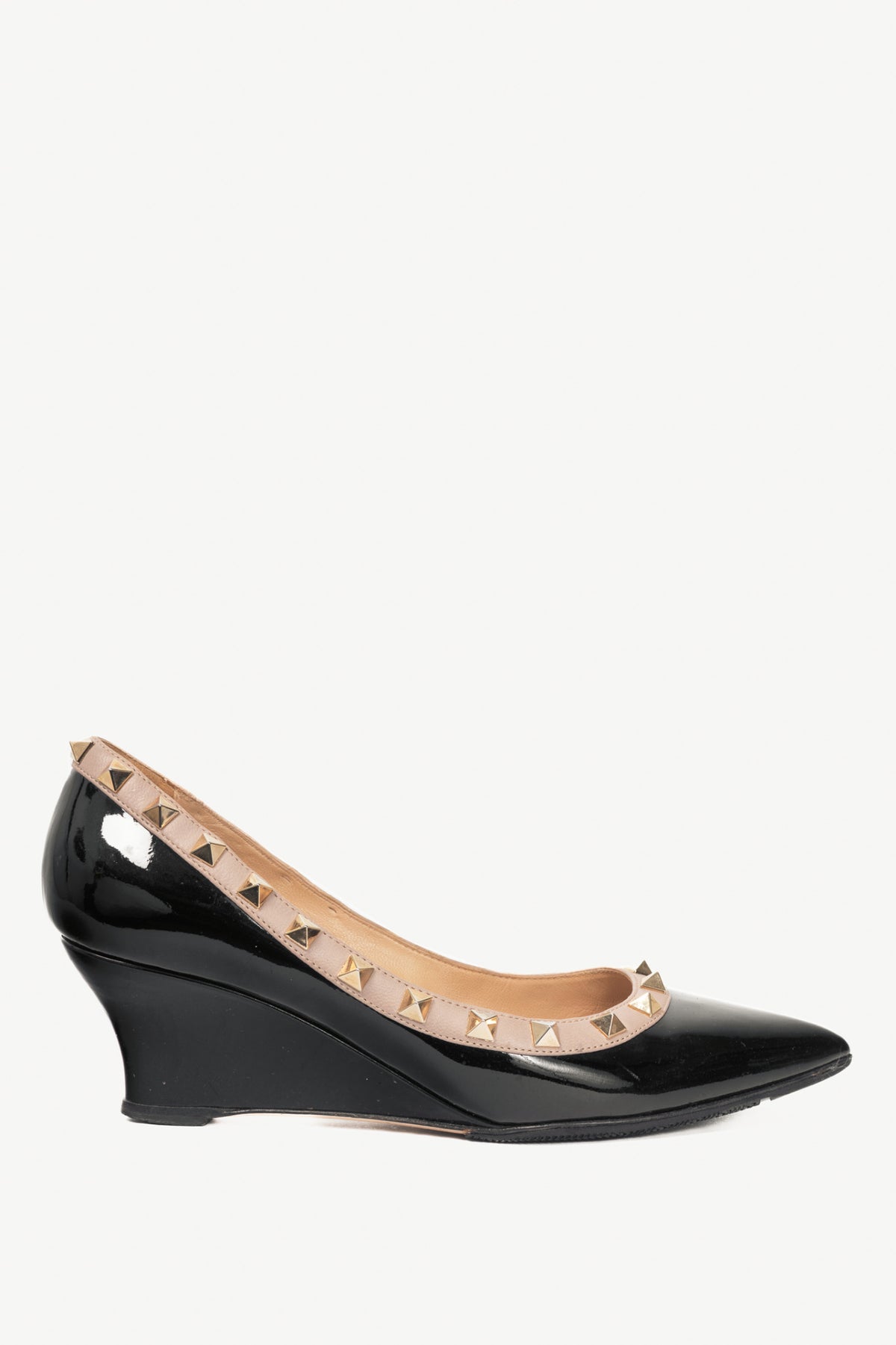 Valentino Garavani Nero & Poudre Patent-Leather Rockstud Wedges