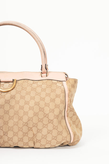 Gucci D-Gold Beige GG Canvas Leather-Trim Large Tote