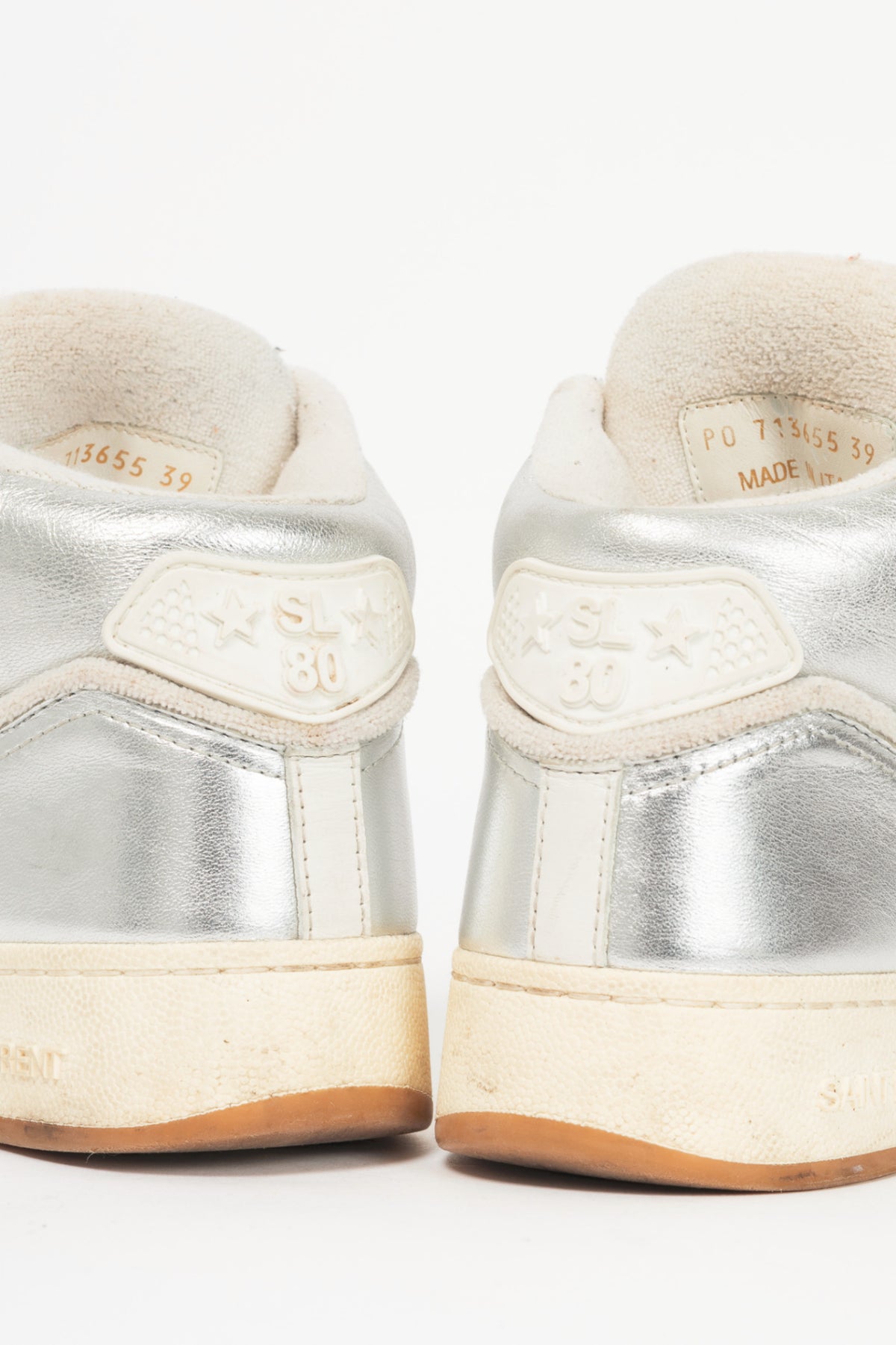 Saint Laurent SL/80 White & Silver High-Top Lace-Up Sneakers