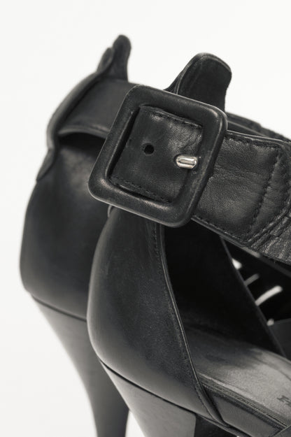 Hermes Black Leather Pointed-Toe Criss-Cross Pumps