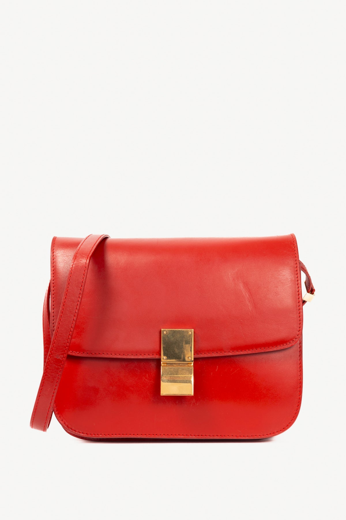 Celine Classic Box Medium Red Smooth Calfskin Shoulder Bag