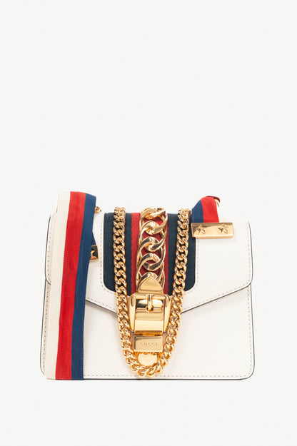 Gucci Sylvie Mini Chain White Leather Stripe-Web Bag