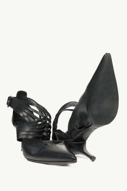 Hermes Black Leather Pointed-Toe Criss-Cross Pumps