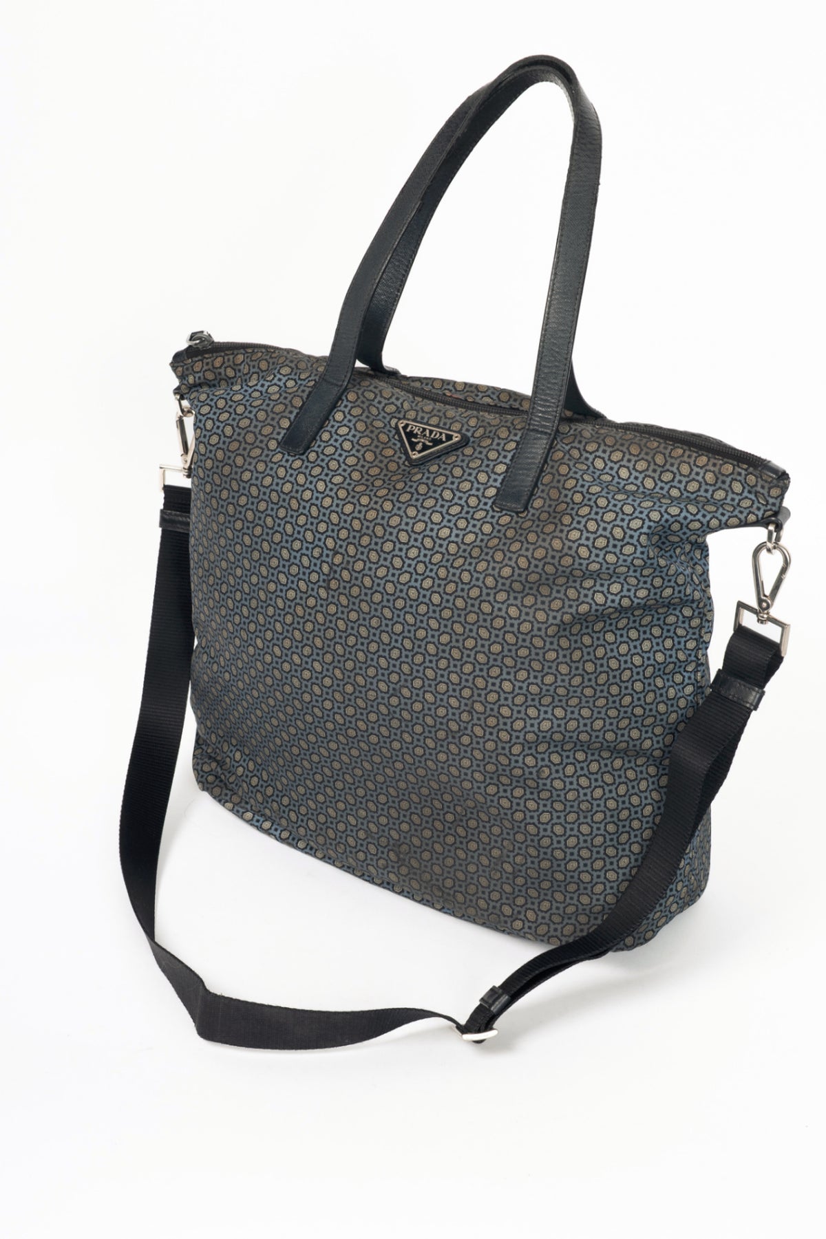 Prada Blue Stampato Tessuto Nylon Tote