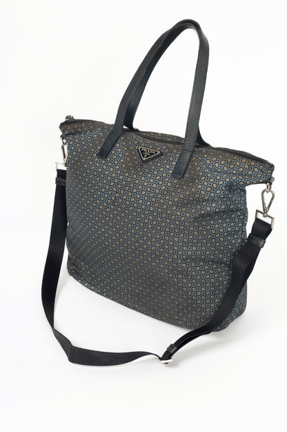 Prada Blue Stampato Tessuto Nylon Tote
