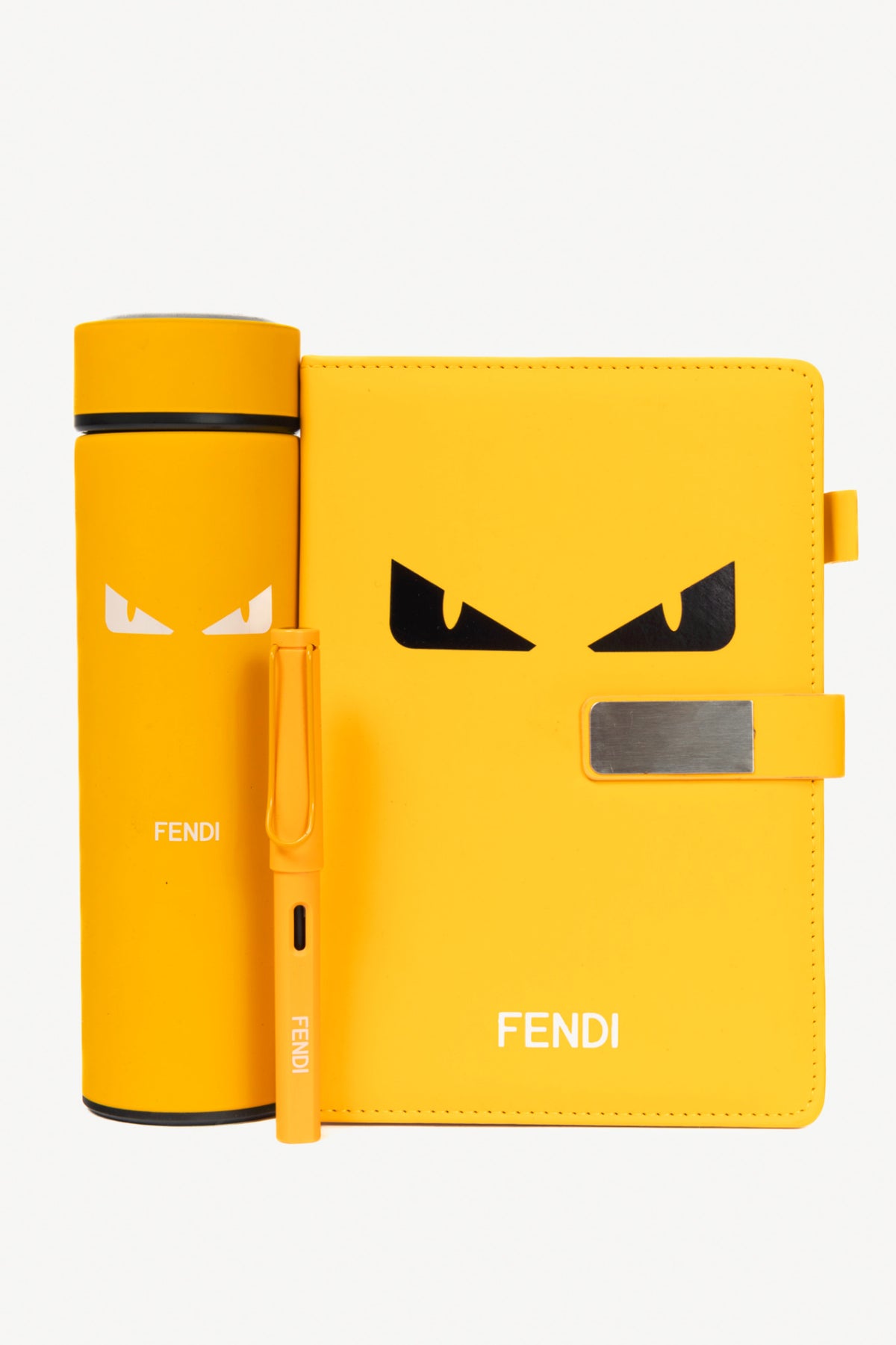 Fendi Monster Yellow Notebook, Pen & Thermos Gift Set