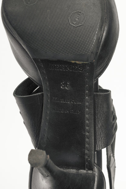 Hermes Black Leather Pointed-Toe Criss-Cross Pumps