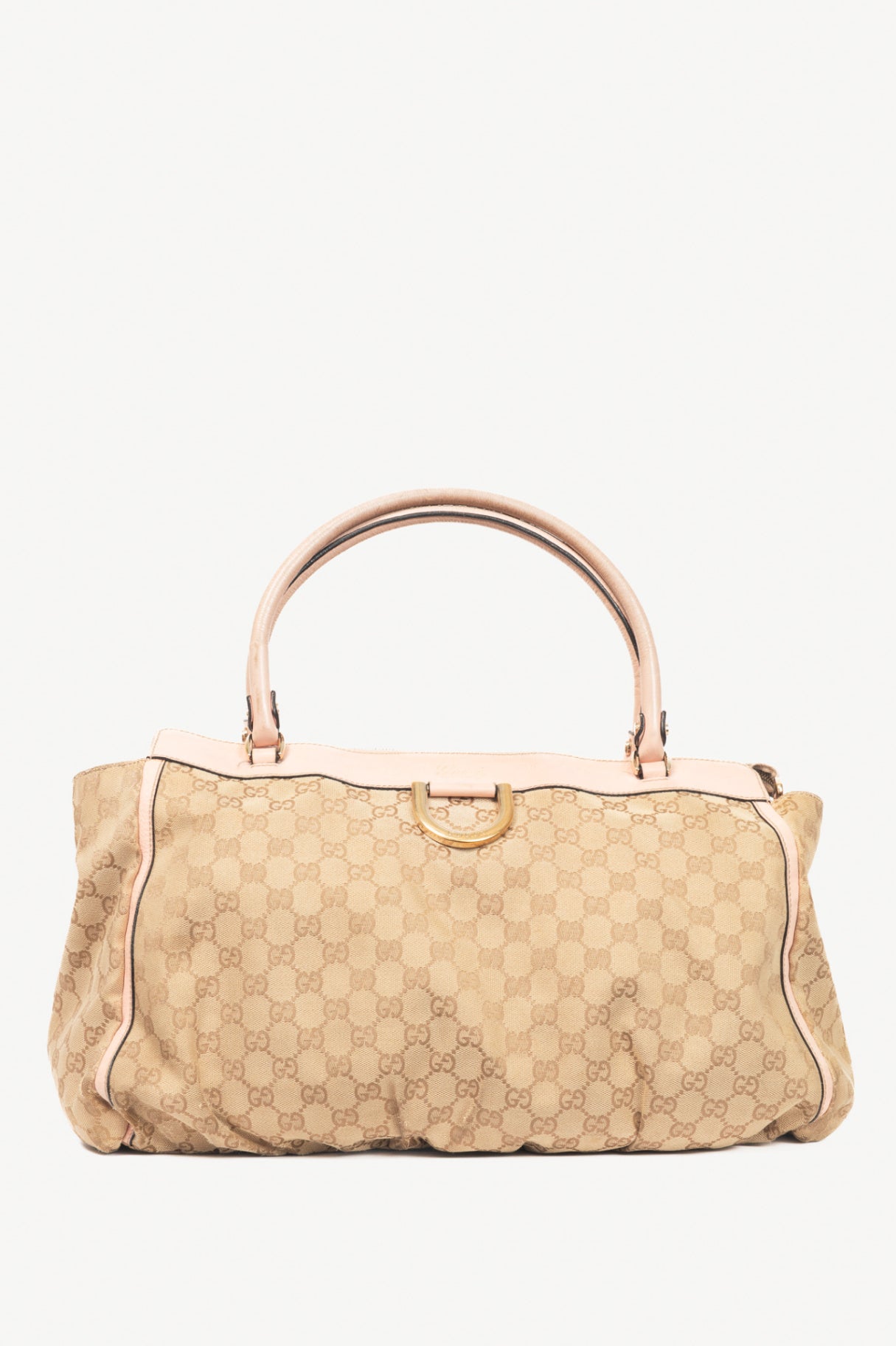 Gucci D-Gold Beige GG Canvas Leather-Trim Large Tote